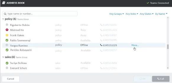 Consolidated directory of Teams users on the agent desktop quickly finds the right expert.